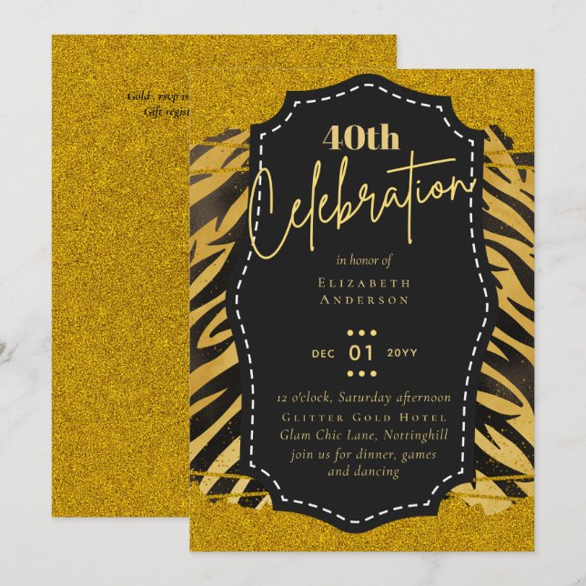 Invitación 40.º Fiesta de cumpleaños Purpurina de impresión p (Anverso / Reverso)