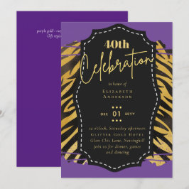 Invitación 40.º Fiesta de cumpleaños Purpurina de impresión p