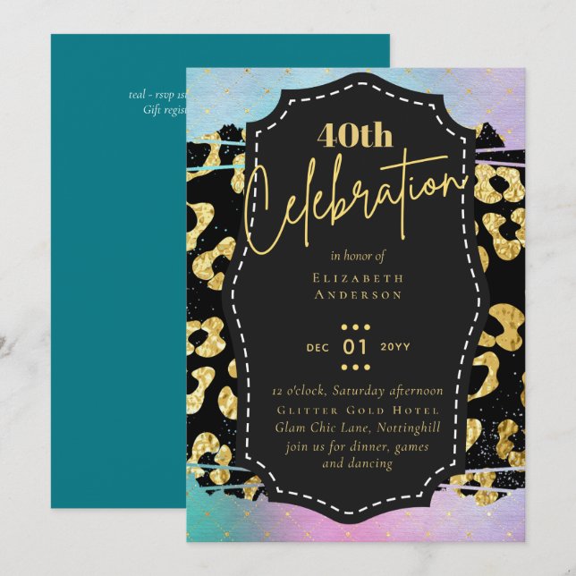 Invitación 40.º Fiesta de cumpleaños Purpurina de impresión p (Anverso / Reverso)