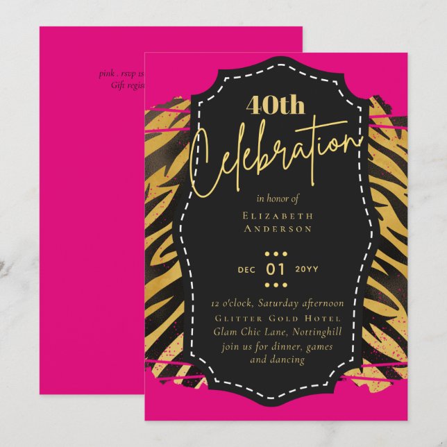 Invitación 40.º Fiesta de cumpleaños Purpurina de impresión p (Anverso / Reverso)