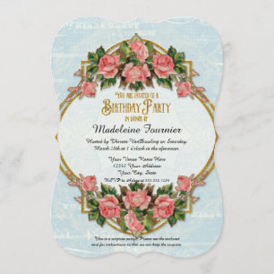 Invitación 40.º Fiesta de cumpleaños Purpurina de oro Rosas d