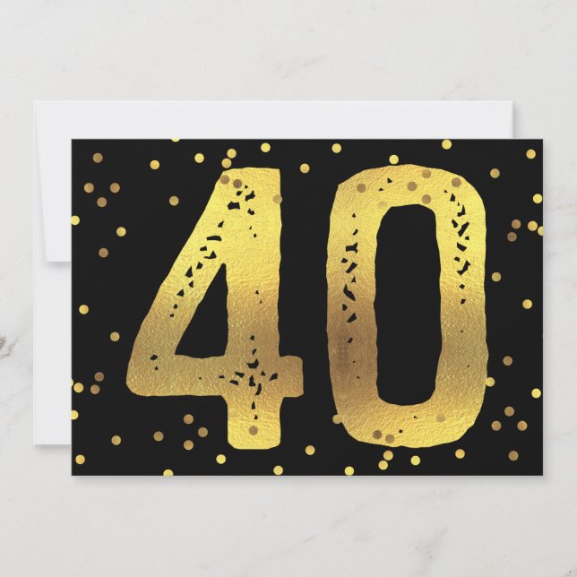 Invitación 40.º Fiesta de cumpleaños Relieve metalizado dorad (Anverso)