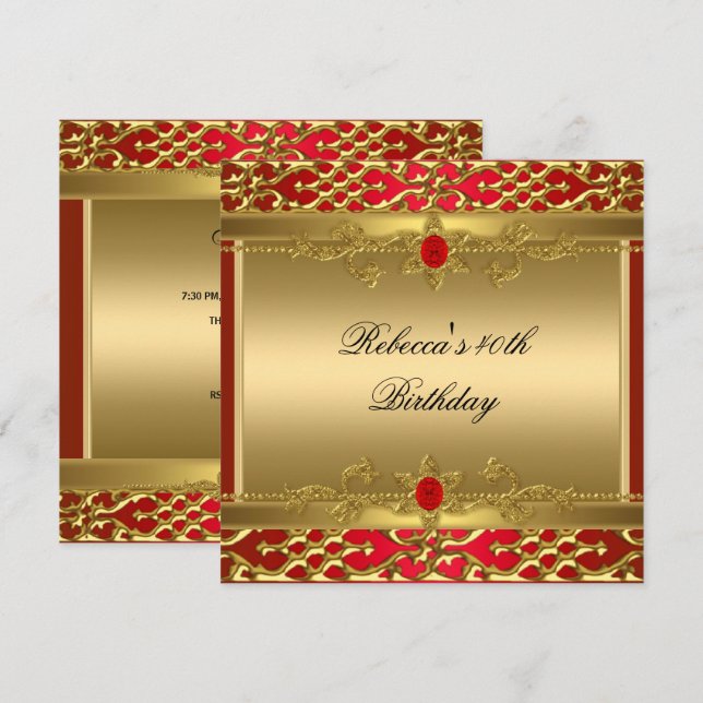 Invitación 40.º Fiesta de cumpleaños rico oro ornato elegante (Anverso / Reverso)
