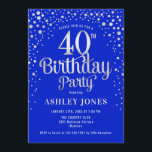 Invitación 40.º Fiesta de cumpleaños - Royal Blue & Silver<br><div class="desc">40.ª Invitación a la fiesta de cumpleaños. Elegante diseño en azul real y purpurina falso plateado. Presenta un diseño elegante de tipo de letra y letra de guión. Mándame un mensaje si necesitas edad personalizado.</div>