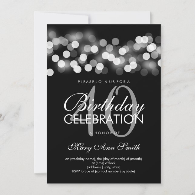 Invitación 40.º Fiesta de cumpleaños Silver Hollywood Glam (Anverso)