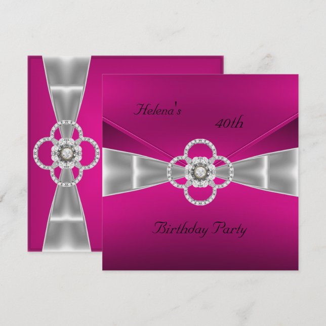 Invitación 40.º Fiesta de cumpleaños Velvet rosa b (Anverso / Reverso)