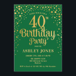 Invitación 40.º Fiesta de cumpleaños - Verde y Oro<br><div class="desc">40.ª Invitación a la fiesta de cumpleaños. Elegante diseño en verde esmeralda forestal y oro falso purpurina. Presenta un diseño elegante de tipo de letra y letra de guión. Mándame un mensaje si necesitas edad personalizado.</div>