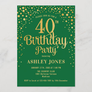 Invitación 40.º Fiesta de cumpleaños - Verde y Oro