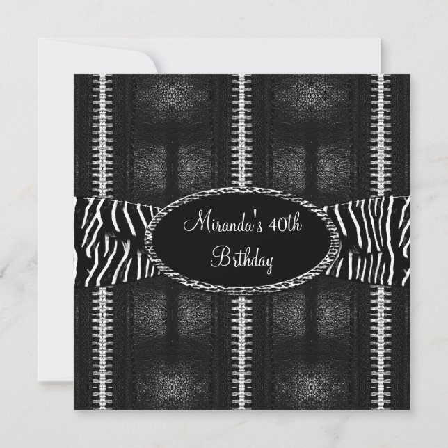 Invitación 40.º Fiesta de cumpleaños Zebra Blanca Negra (Anverso)