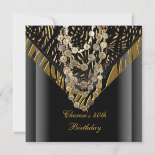 Invitación 40.º Fiesta de cumpleaños Zebra Gold Bronze salvaj