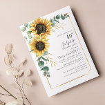 Invitación 40.º Fiesta de la vegetación floral de cumpleaños<br><div class="desc">Crea una invitación floral de fiesta de cumpleaños sorpresa usando nuestra plantilla de bonito con girasoles,  vegetación eucalipto con marco geométrico sobre fondo blanco. Haga clic fácilmente en el botón "Personalizar" para obtener más detalles</div>