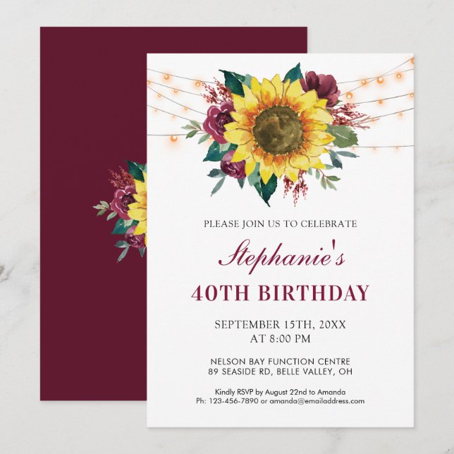 Invitación 40.º Fiesta de las cadenas florales de girasol de  (Anverso / Reverso)