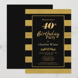 Invitación 40.º Fiesta de rayas de oro negro