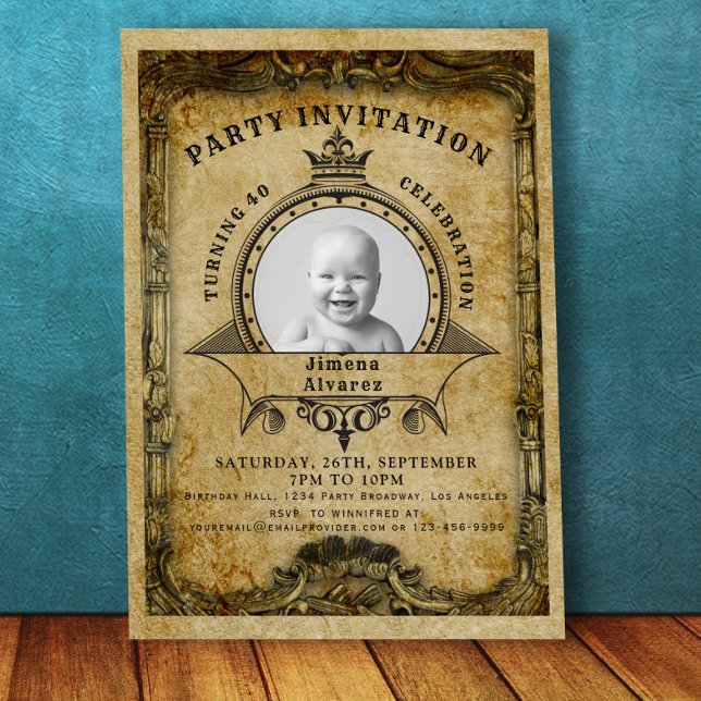 Invitación 40.º Fiesta de sorprender con imágenes retro de cu (Subido por el creador)