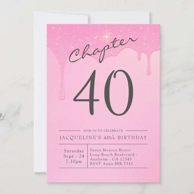 Invitación 40.º Fiesta Gris Rosa (Anverso)