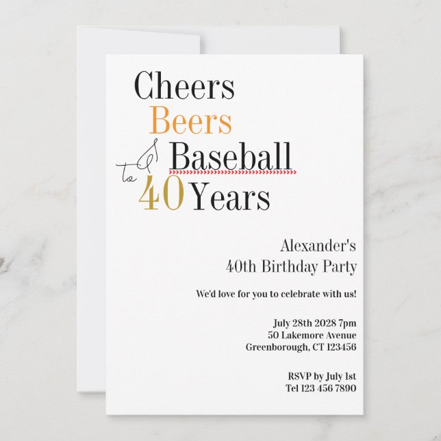 Invitación 40.º Fiesta Mínimo de Béisbol Saludos De Béisbol D (Anverso)