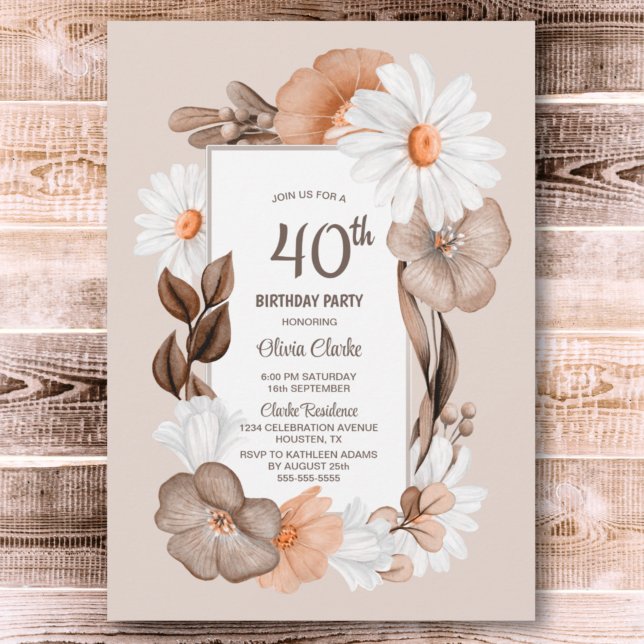 Invitación 40.º Fiesta rústico de Boho Floral (Subido por el creador)