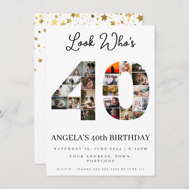 Invitación 40.º fotomontaje de cumpleaños, 40 (Anverso / Reverso)