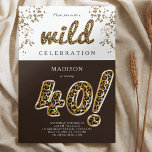Invitación 40.º guión de globo de Relieve metalizado Leopard<br><div class="desc">Leopard Relieve metalizado Balloon Script Diseño de cumpleaños moderno. Los productos correspondientes se pueden encontrar en la colección de cumpleaños de adultos Leopard Relieve metalizado Balloon.</div>