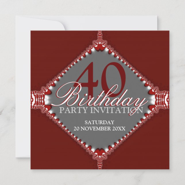 Invitación 40.º Invita de la Fiesta del Cumpleaños Elegante y (Anverso)