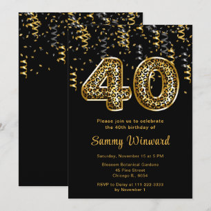 Invitación 40.º leopardo de cumpleaños imprime globos con con