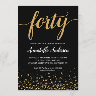 Invitación 40.º natalicio de escritura moderna de confetti de