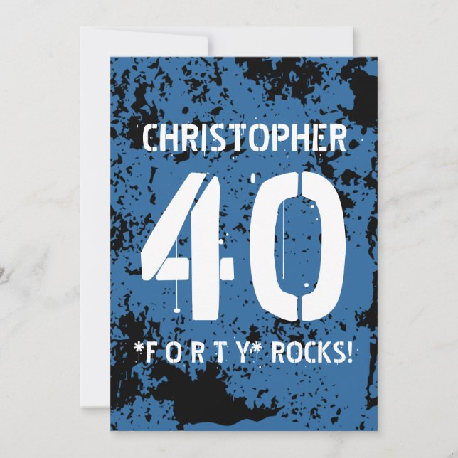 Invitación 40.º natalicio trendy patrón de grunge AZUL A10 (Anverso)