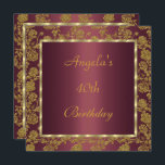 invitación 40.º oro de cumpleaños Borgoña floral<br><div class="desc">invitación 40 cumpleaños oro Borgoña floral todas las invitaciones personalizables eventos todas las ocasiones elegante</div>