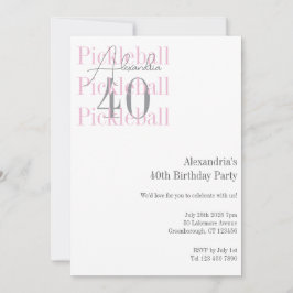 Invitación 40.º Pickleball de cumpleaños Rosado
