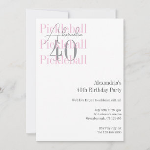 Invitación 40.º Pickleball de cumpleaños Rosado