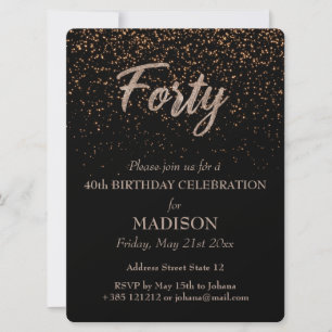 Invitación 40.º Purpurina de oro de cumpleaños
