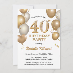 Invitación 40.º Purpurina de oro y blanco