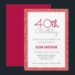 Invitación 40.º Purpurina Rojo Faux de cumpleaños<br><div class="desc">Esta sencilla y elegante invitación a la fiesta de cumpleaños número 40 cuenta con un purpurina rojo falso. El texto del personalizado le permite añadir los detalles de su invitación.</div>