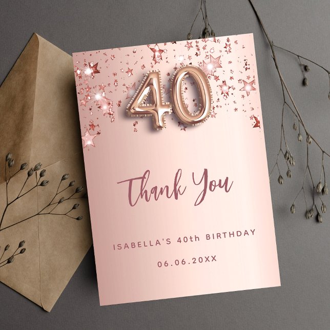 Invitación 40.º rosa de cumpleaños estrellas de oro gracias t (Subido por el creador)