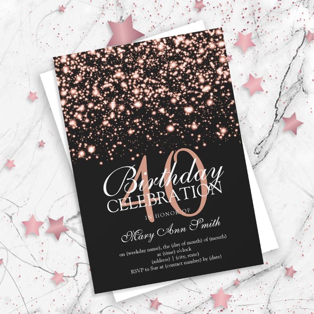 Invitación 40.º Rosa de Fiesta de cumpleaños Gold Midnight Gl (Subido por el creador)