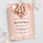 Invitación 40.º rosa de oro de lujo<br><div class="desc">Por un elegante cumpleaños 40. Un fondo dorado rosa. Decorado con oro rosa,  purpurina falso rosa,  chispas y globos. Personalice y agregue un nombre y detalles del fiesta. El nombre está escrito con un guión de estilo con letras a mano,  número 40 con fuentes de estilo globo.</div>