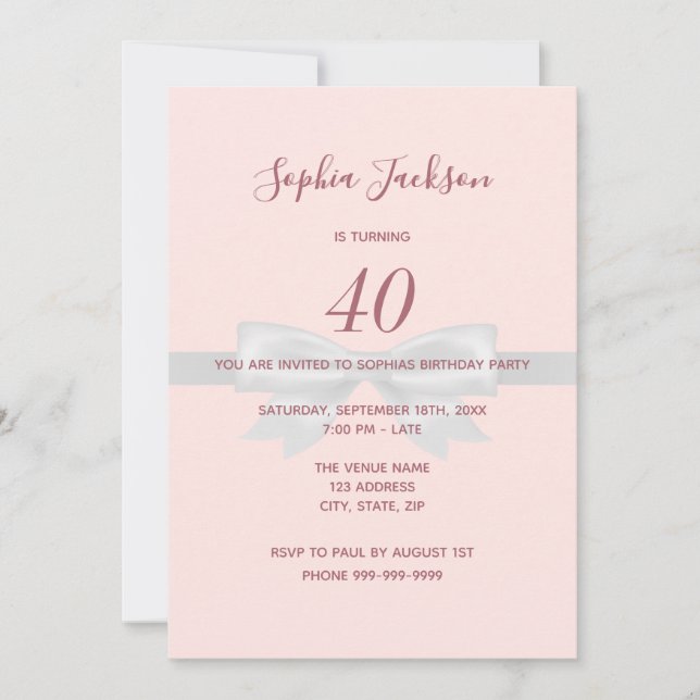 Invitación 40.º rosa fiesta  oro elegante giratoria (Anverso)