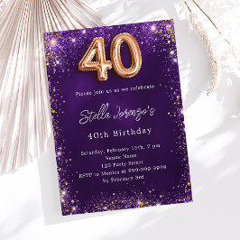 Invitación 40.º rosa morado de oro