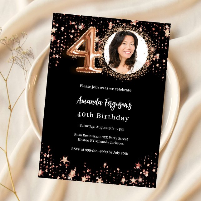 Invitación 40.º rosa negro de estrellas de oro (Subido por el creador)