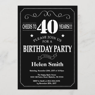 Invitación 40.º tablero negro y blanco de cumpleaños
