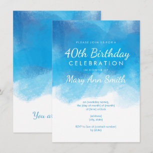 Invitación 40.a acuarela simple del azul de la fiesta de