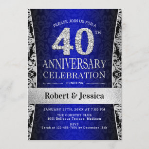 Invitación 40.a fiesta de aniversario - plata azul