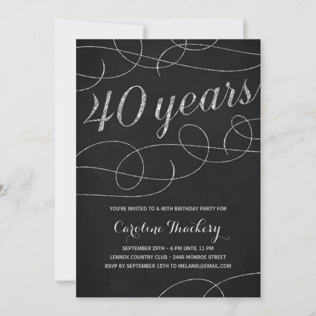 Invitación 40.a fiesta de cumpleaños de la plata elegante (Anverso)