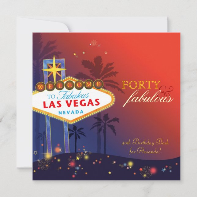 Invitación 40.a fiesta de cumpleaños única de Las Vegas (Anverso)