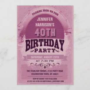 Invitación 40.a tipografía del vintage del cumpleaños de la