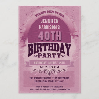 Invitación 40.a tipografía del vintage del cumpleaños de la