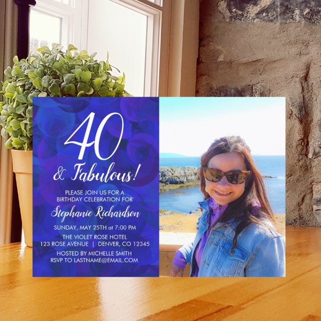 Invitación 40 and Fabulous Royal Blue Photo Birthday Party (Subido por el creador)