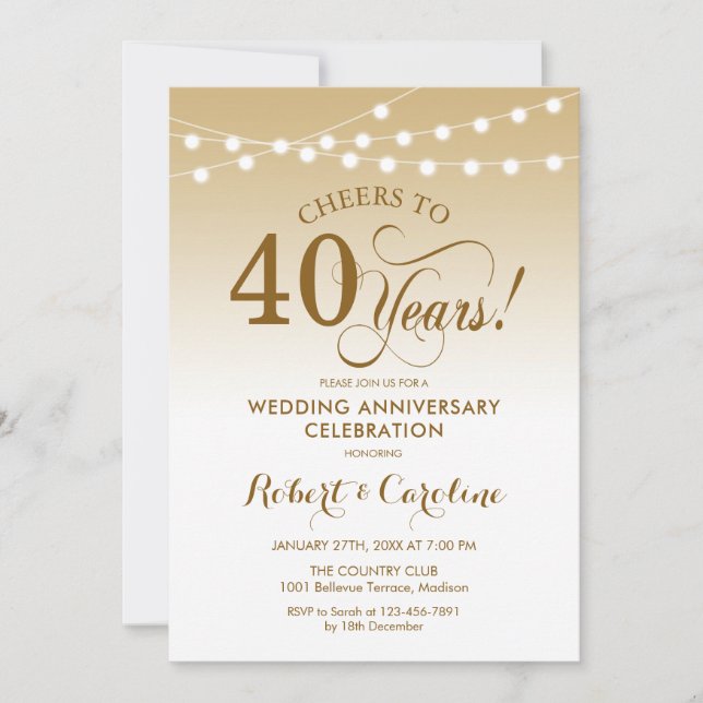 Invitación 40° aniversario Boda - Blanco de oro (Anverso)