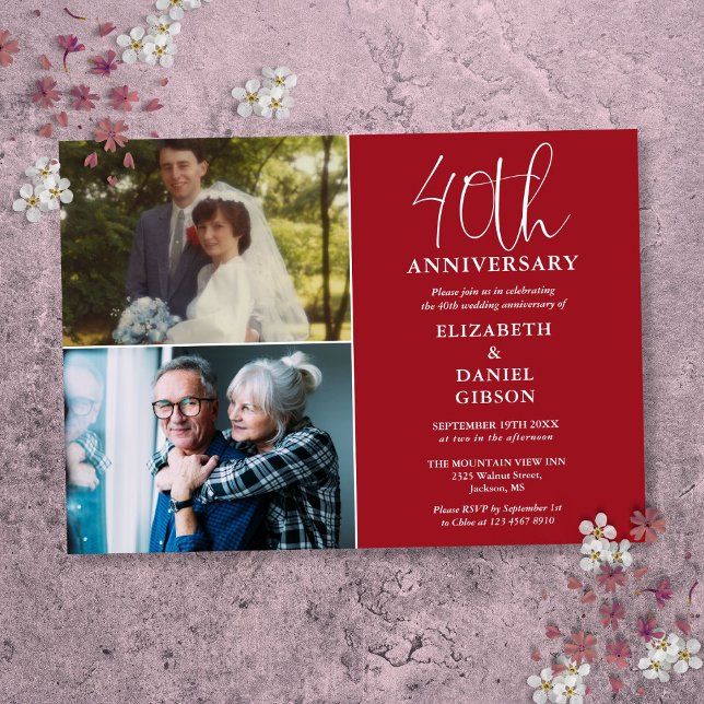 Invitación 40 Aniversario Boda Entonces Y Ahora 2 Foto (40th Wedding Anniversary Then And Now 2 Photo Invitation)