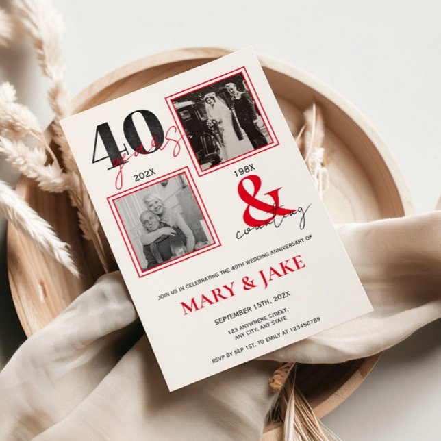Invitación 40° aniversario Boda entonces y ahora 40 años (40th wedding anniversary invitation with photos then and now)